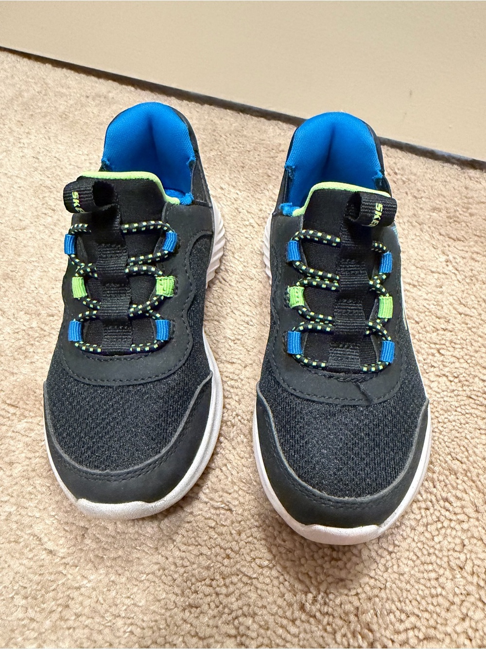 Skechers slip ins Kids Black Athletic Sneakers with Blue & Green Accents
